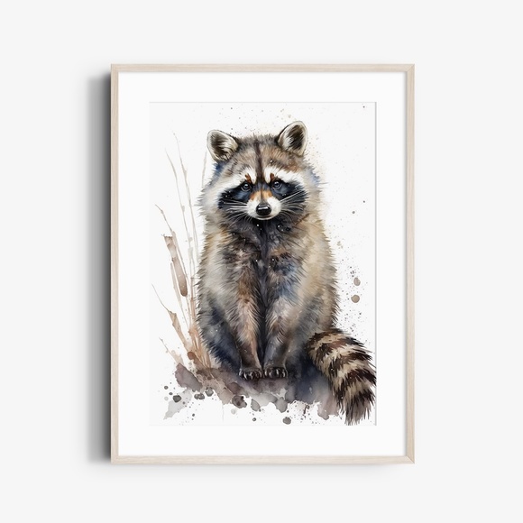Cute Raccoon Watercolor Wall Art Illustration Print Poster Card Unframed - Picture 2 of 9